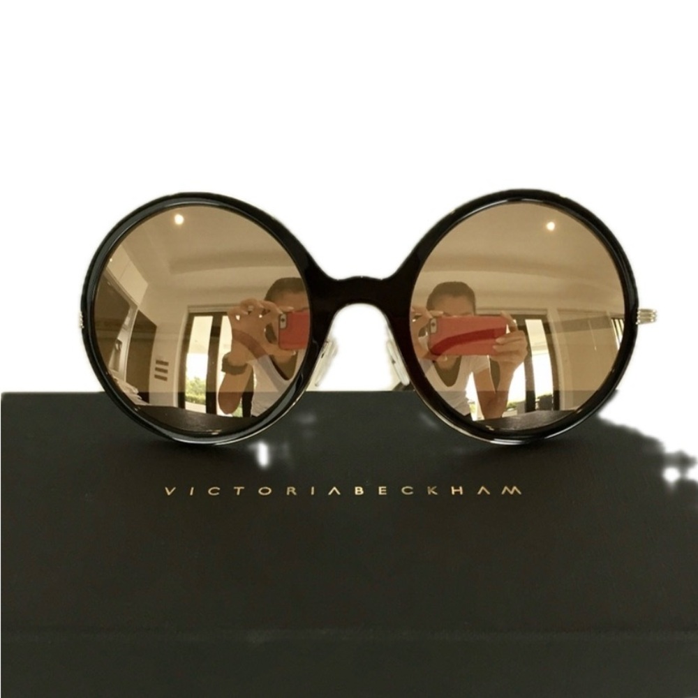 New! VICTORIA BECKHAM Limited Edition Black/Gold Mirrored Lens Sunglasses